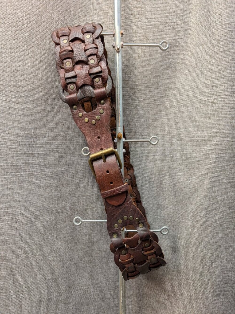 Large Woven Motif 56 Leather & Brass Studded Belt